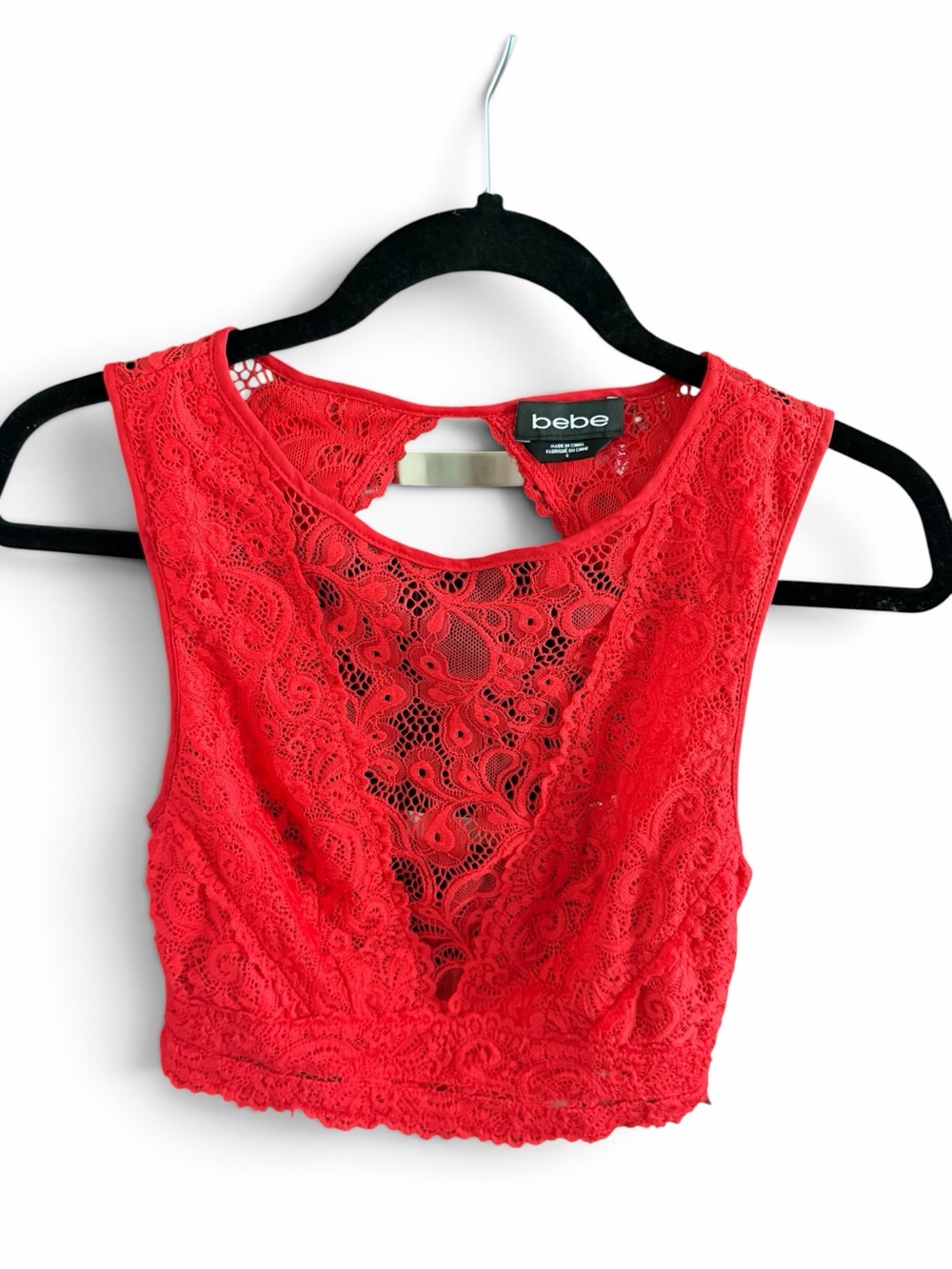 bebe Red Lace Cropped Tank